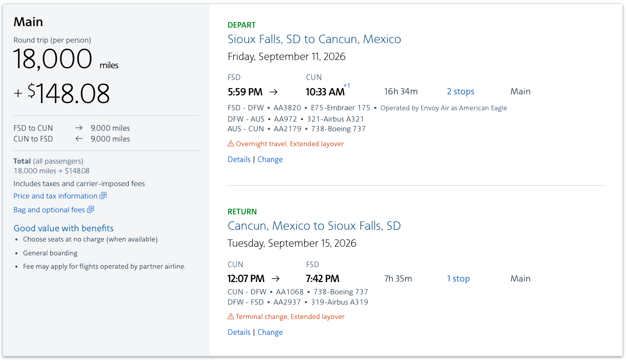 Earn up to 75K Points on the Citi Strata Premier via Rakuten! 5 FSD-CUN for 18,000 AA miles and $148 roundtrip