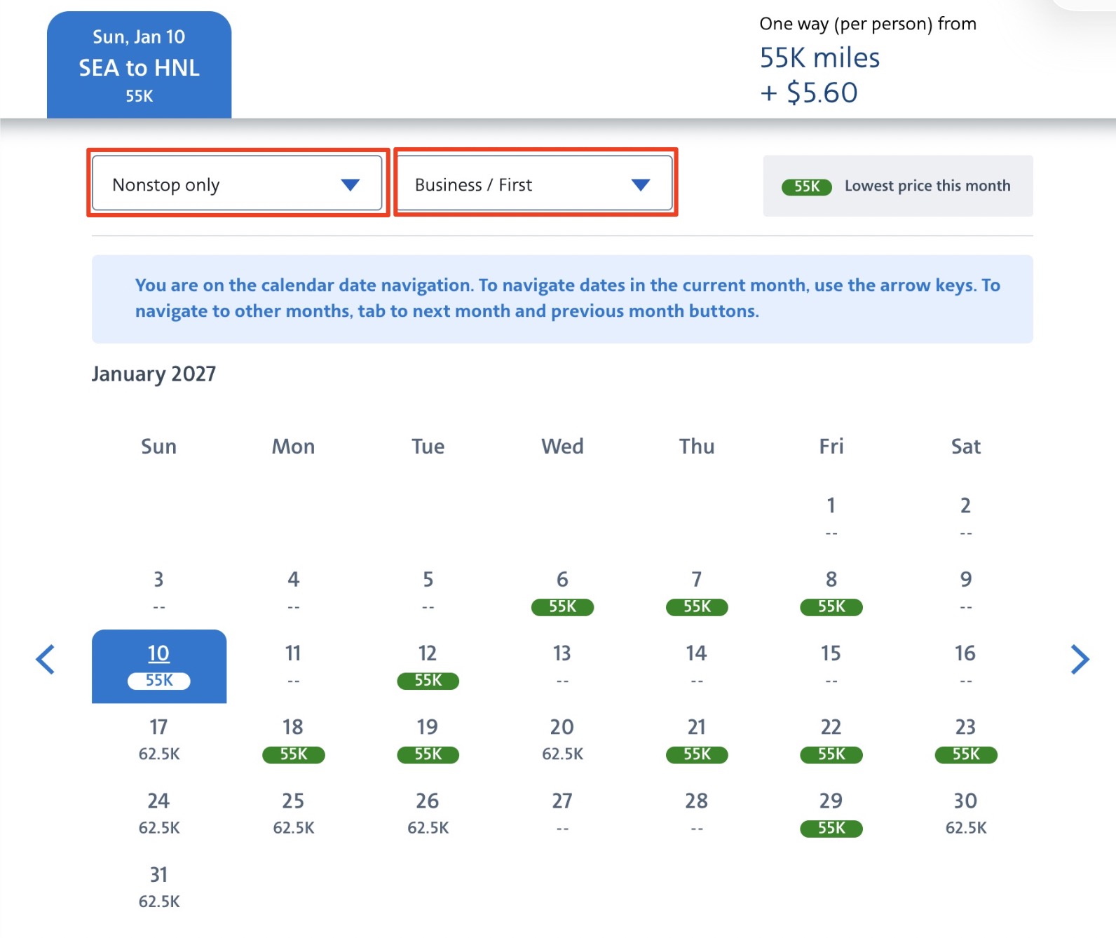 There's a New Best Way to Book Hawaiian First Class: For 26K Points Each Way! 1 AA calendar tool