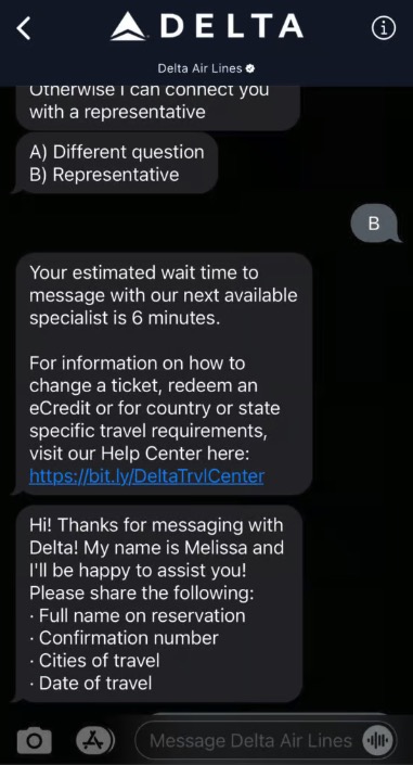 How (& When) To Call or Chat with an Agent to Book Your Flight 2 Delta chat feature