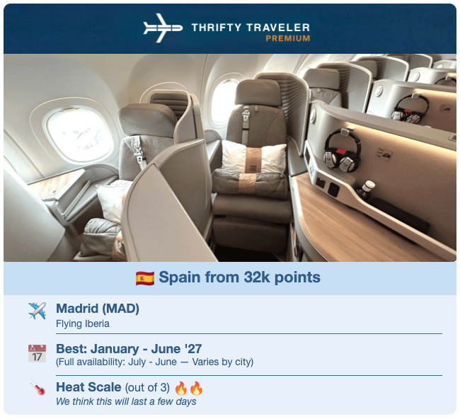 8 Biz Class Flights You Can Book With the Chase Sapphire Preferred® Card's 100K Bonus 2 Thrifty Traveler Premium flight deal alert for Iberia business class from 32k point each way