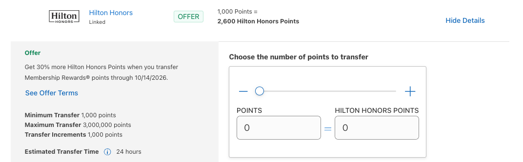Get Up to 40% More Points With the Current List of Transfer Bonuses! 5 Amex to Hilton: 30% Transfer Bonus