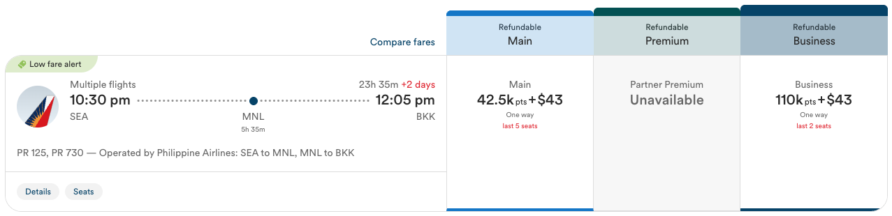 The Extra Mile, July 30: A New Way to Get to SE Asia Using Points, Delta & DraftKings Roll the Dice & More 3 Philippine Airlines award ticket from SEA-MNL for 42.5k points in economy or 110k in business class