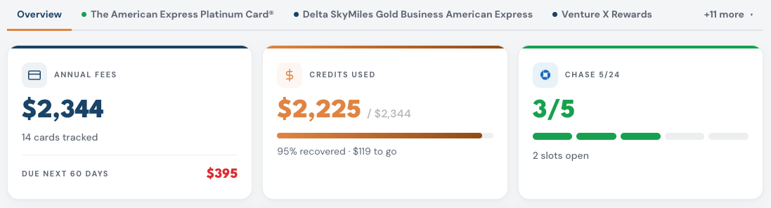 The Extra Mile, July 23: Our Bilt Palladium Report Card, Skipping the Currency Exchange Counter & More 1 Thrifty Traveler credit card benefit tracker dashboard