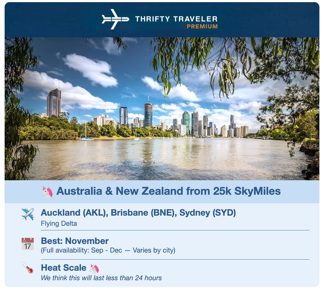25K SkyMiles to Australia?! Delta is Rethinking SkyMiles ... for the Better! 2 thrifty traveler premium email alert to australia and new zealand from 25k skymiles