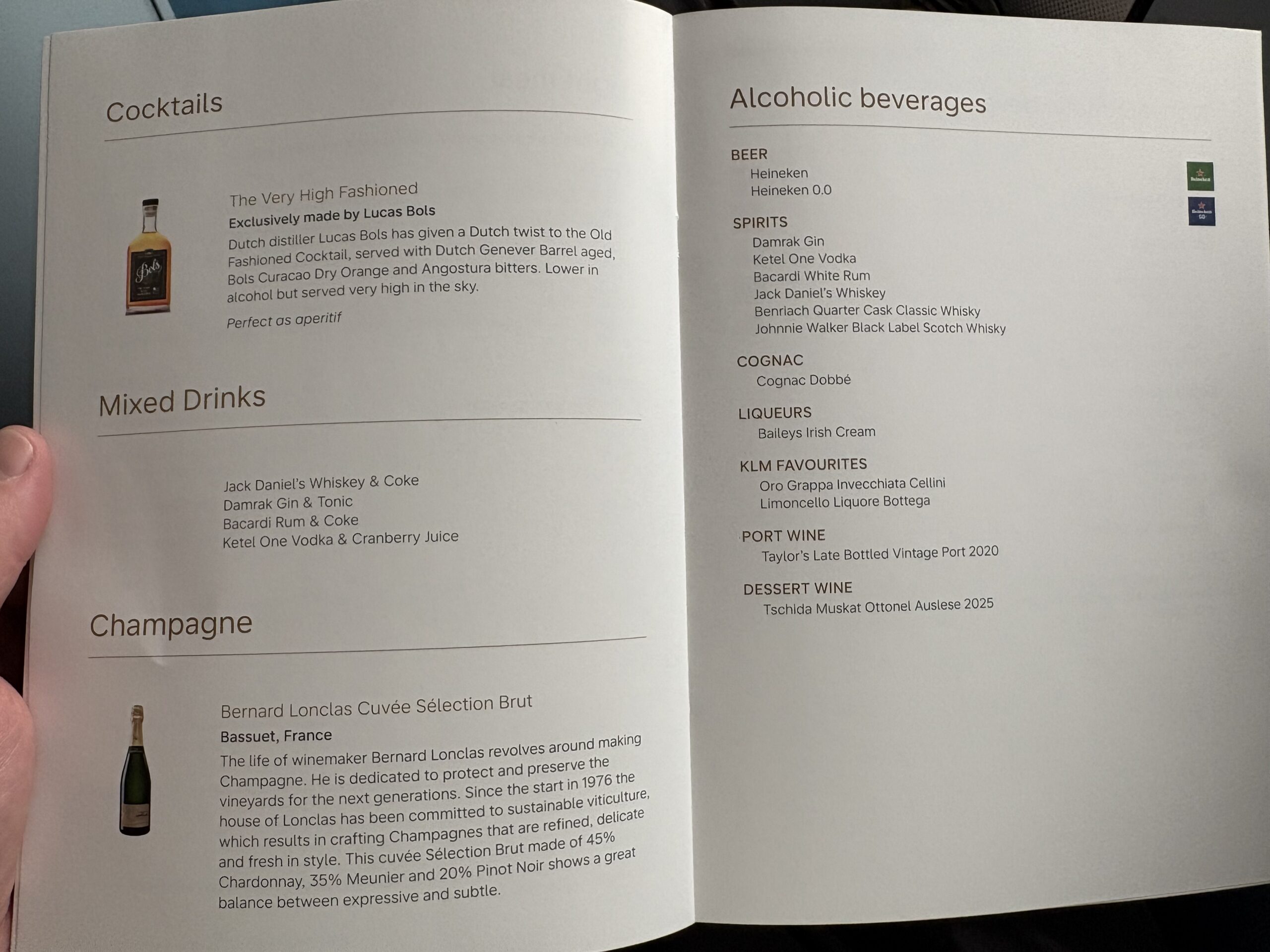 KLM Business Class Review: Solid Service & Food Makes Up for an Average Seat 20 Drinks menu on KLM
