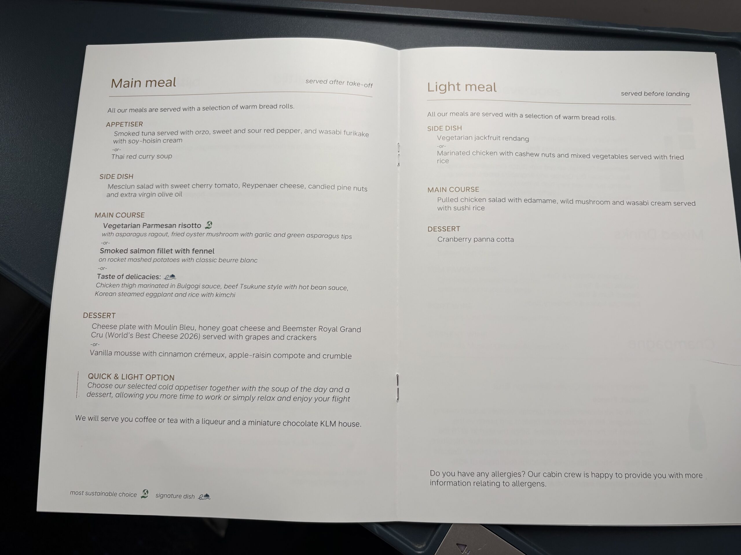 KLM Business Class Review: Solid Service & Food Makes Up for an Average Seat 19 KLM food menu