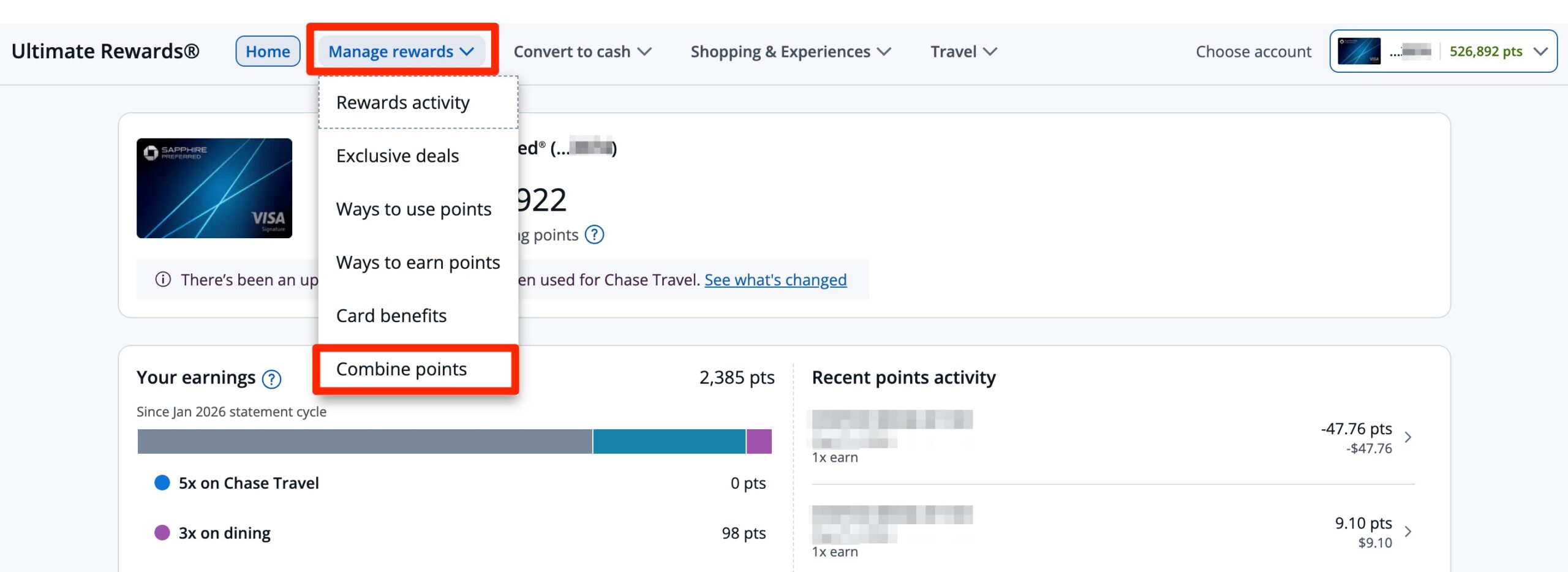 How to Transfer Cash Back & Points Between Your Chase Credit Cards 1 Manage-Combine Chase Ultimate Rewards