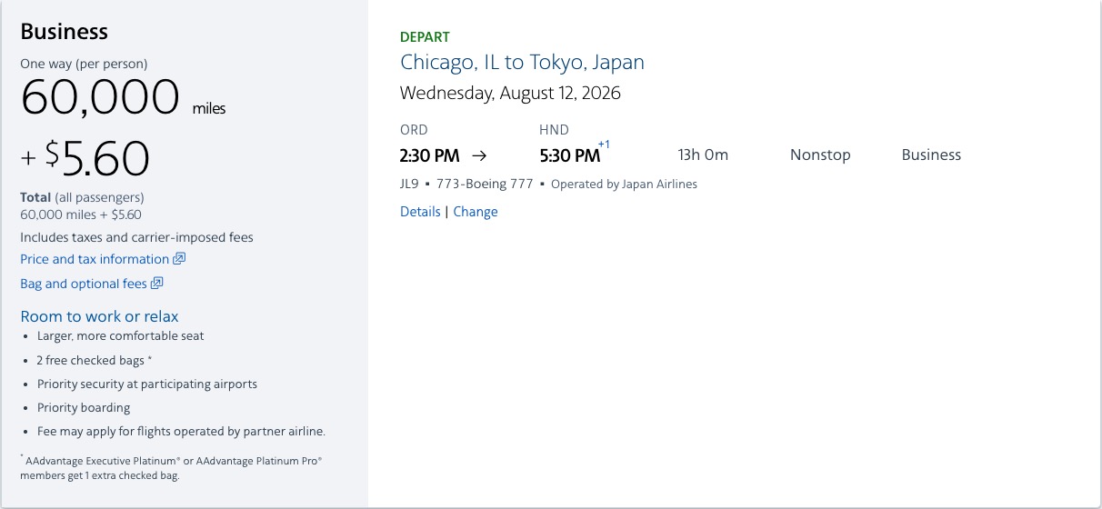 The Devaluation of American's AAdvantage Program Has Already Begun 1 Japan Airlines business class for 60k
