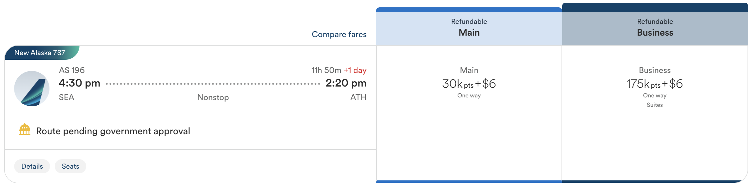 Alaska Expands Over to Europe with New Athens, Paris Routes 3 Alaska award pricing from SEA-ATH: 30K ecconomy, 175k business class