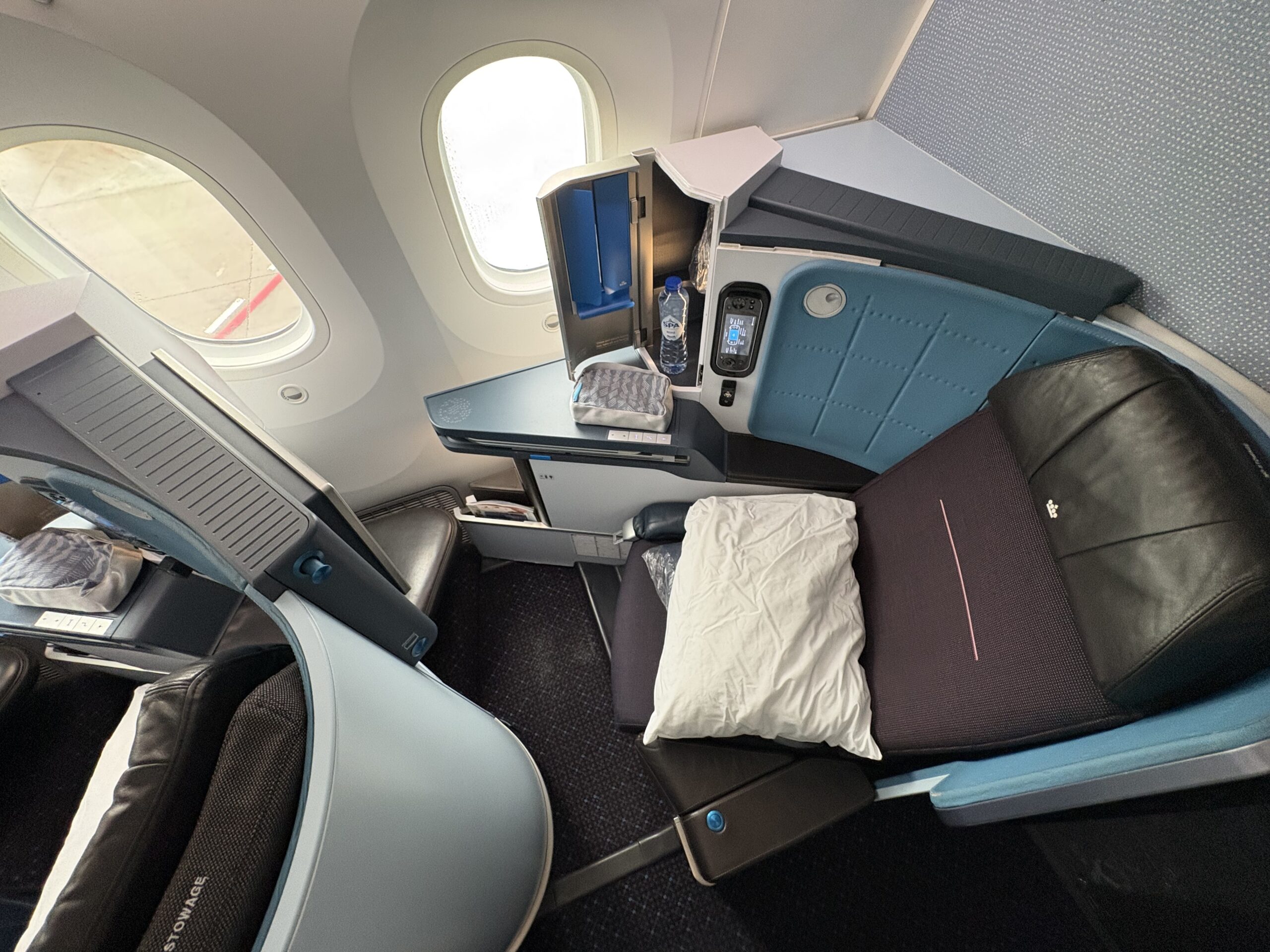 KLM Business Class Review: Solid Service & Food Makes Up for an Average Seat 11 Seat overhead view of KLM business class