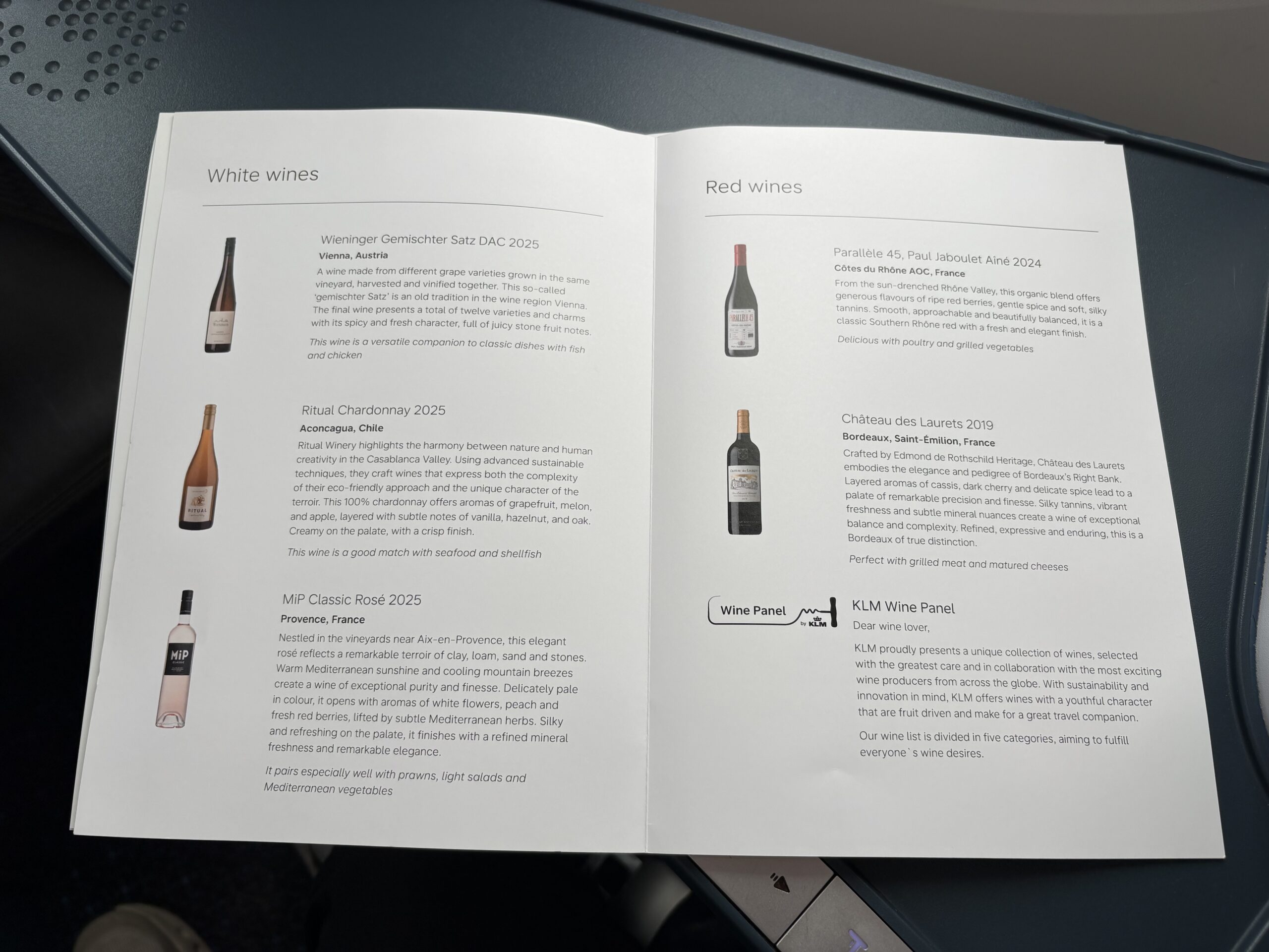 KLM Business Class Review: Solid Service & Food Makes Up for an Average Seat 21 Wine menu on KLM