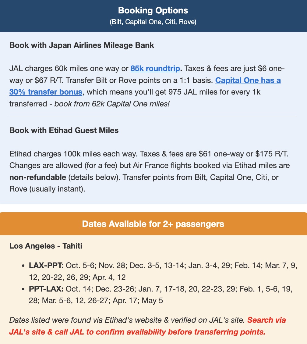 Is This the Best Deal in Award Travel Right Now? Fly Biz Class to Tahiti for 85K Roundtrip 7 Booking options for Thrifty Traveler Premium members