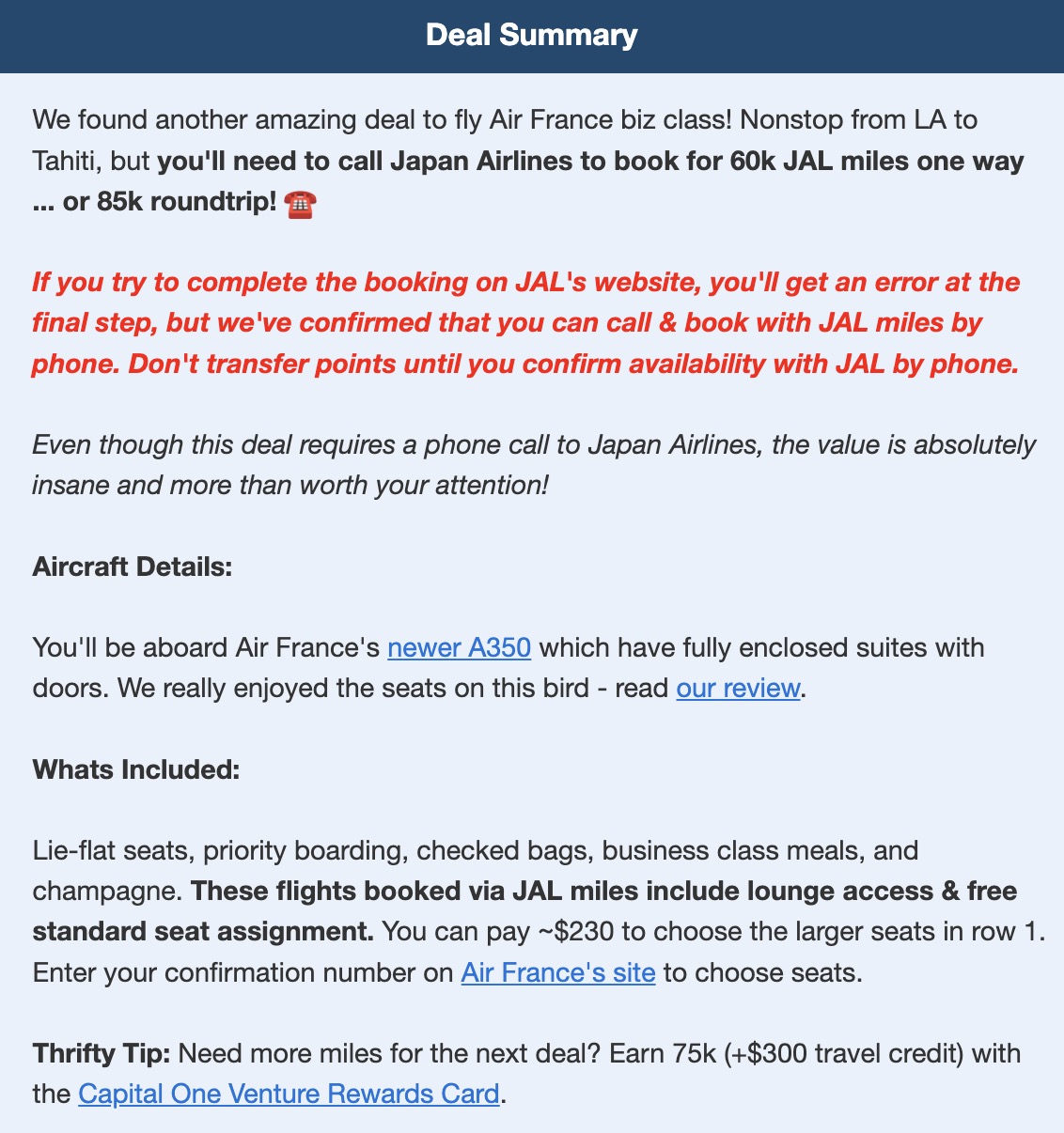 Is This the Best Deal in Award Travel Right Now? Fly Biz Class to Tahiti for 85K Roundtrip 6 Deal informtion and booking disclaimer