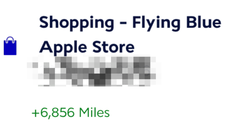 reciept from earning miles with flying blue's apple portal
