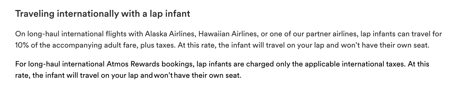 Alaska & Hawaiian Roll Out the Best Lap Infant Award Ticket Policy 1 Alaska Atmos infant ticket policy