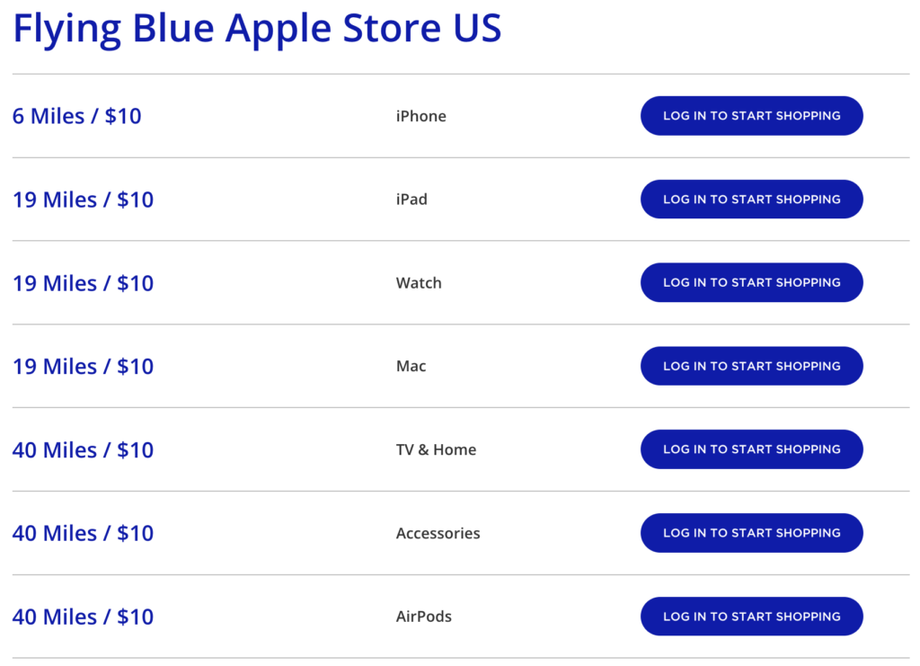 flying blue earning rates on different products