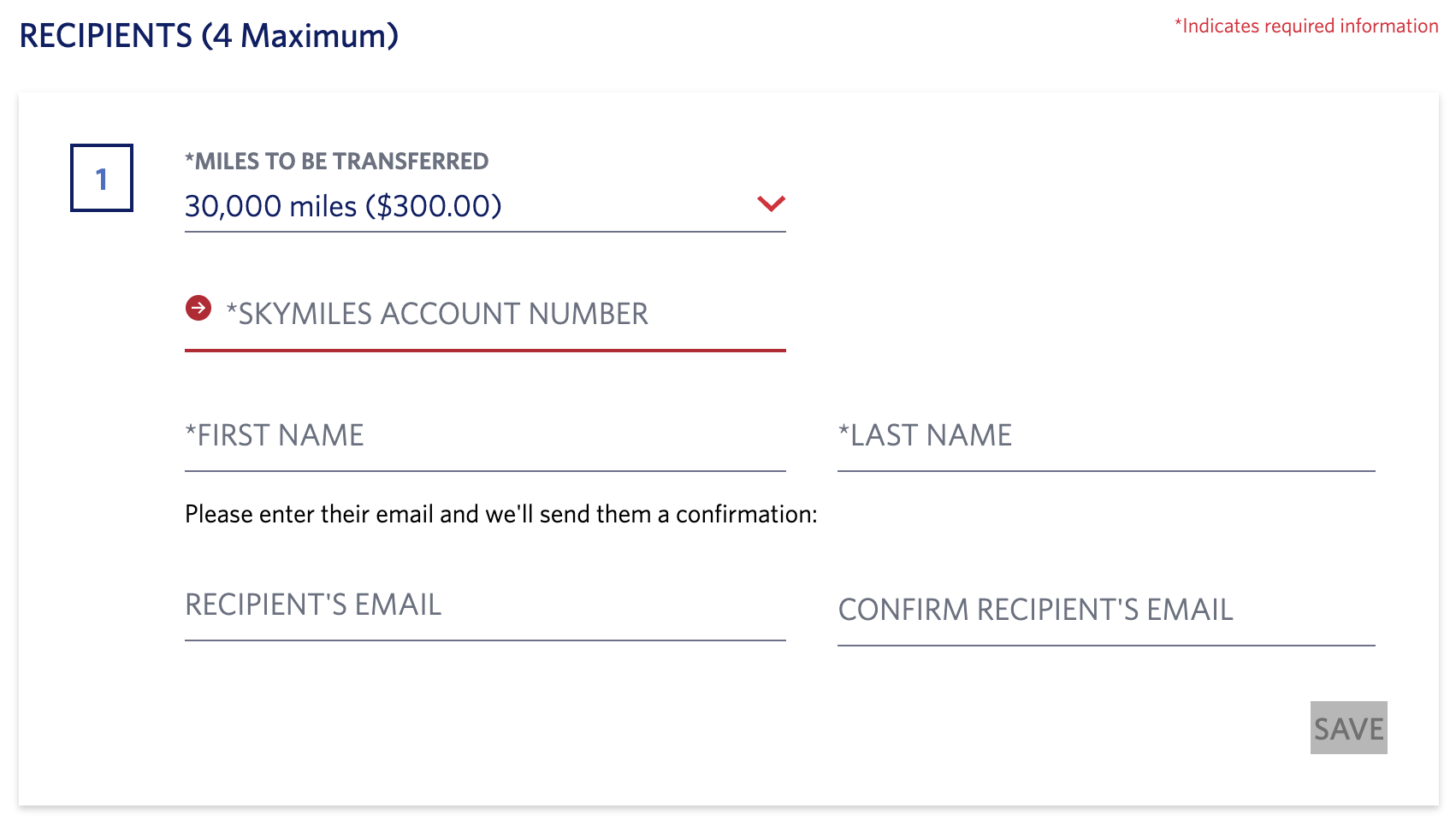 Delta Cardholders: Transfer Up to 30K SkyMiles 'Free' with New Amex Offer! 3 SkyMiles transfer recipient info