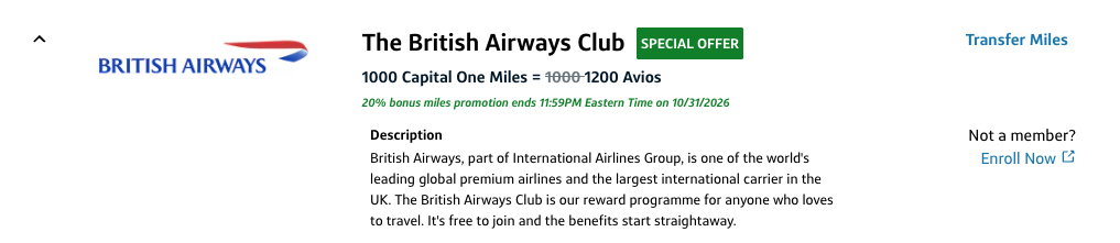Get Up to 50% More Points With the Current List of Transfer Bonuses! 6 Capital One to British Airways 20% transfer bonus