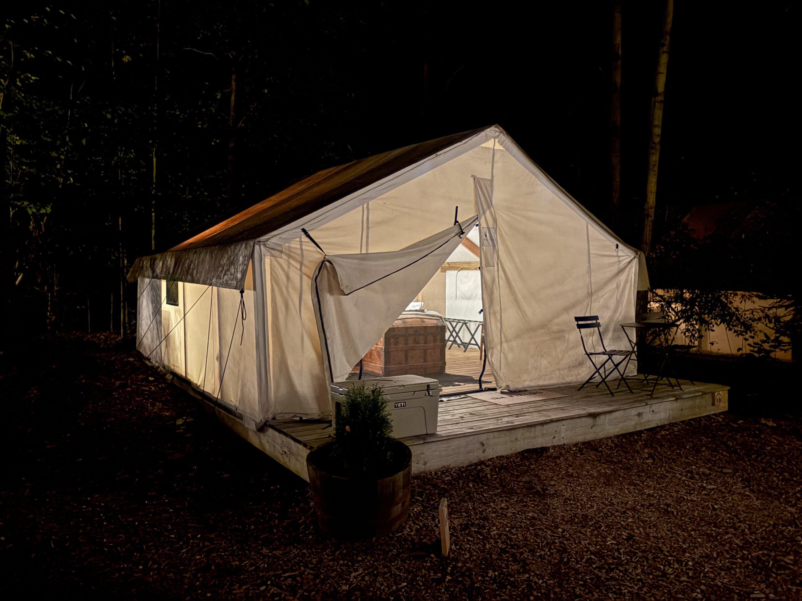 The Fields of Michigan: An Upscale, But Wholesome Glamping Stay Using Hyatt Points 28 Tent at night in Michigan