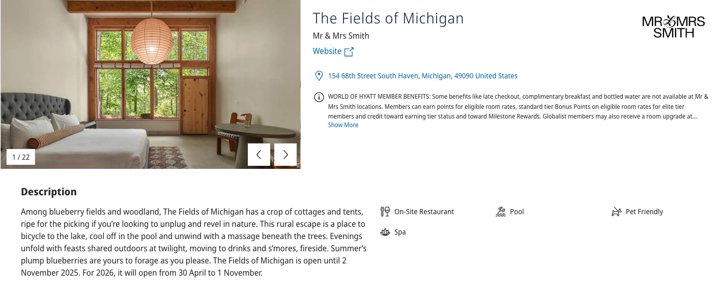 The Fields of Michigan: An Upscale, But Wholesome Glamping Stay Using Hyatt Points 1 World of Hyatt booking details