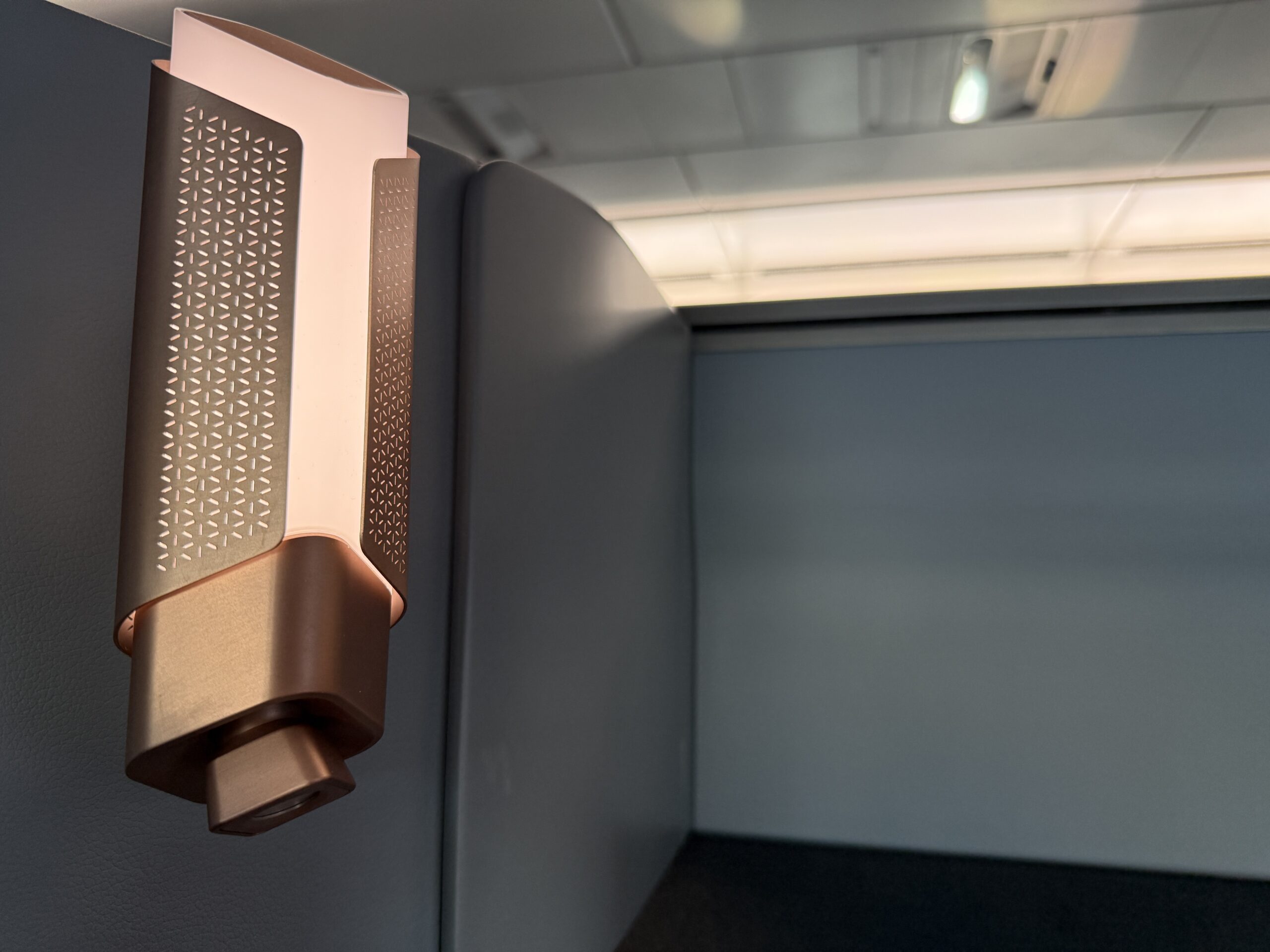 A 5-Star Flight to Tokyo: JAL's New A350 Business Class Suites 63 light inside of a plane