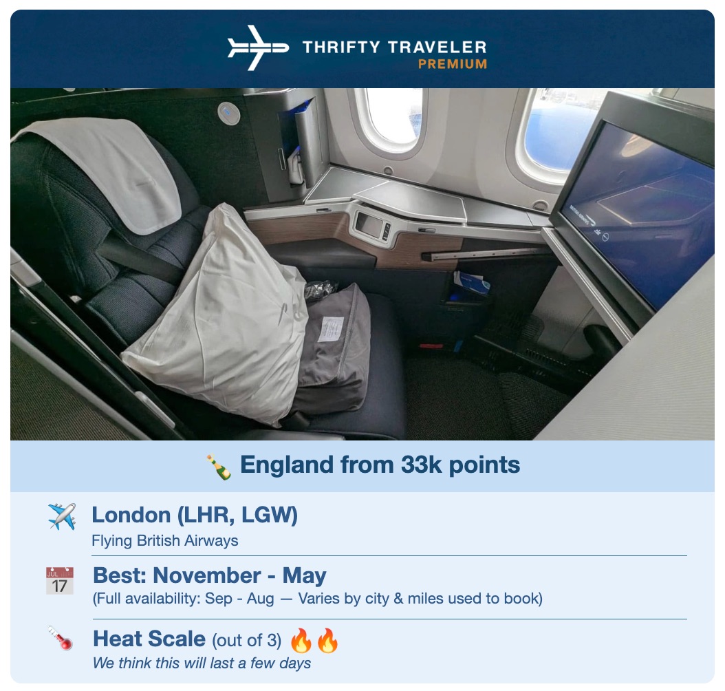 JAL Mileage Bank is a Goldmine: Cheaper Roundtrips, Biz Class Bargains & More! 8 thrifty traveler premium deal ba business class to london for 33,000 points