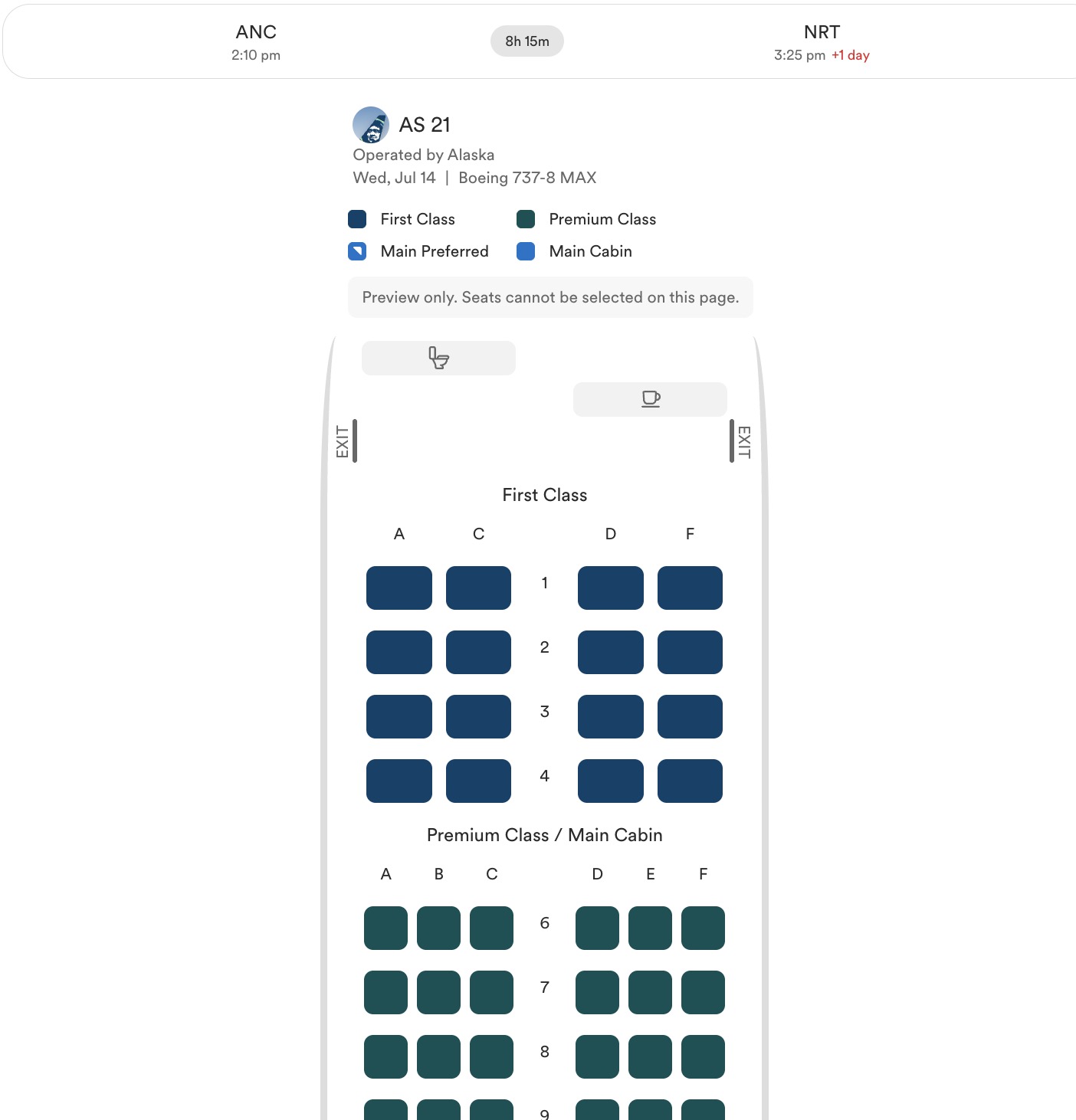 Alaska Launches Anchorage to Tokyo Flights ... on a Single-Aisle 737 MAX 8! 6 Alaska Seat Map preview