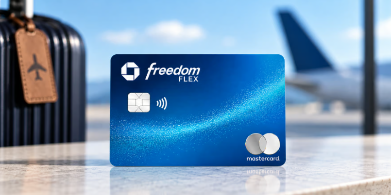 The Extra Mile, Oct. 23: Delta's Good News + a Last-Chance Bonus Offer 7 Blue Freedom Flex credit card displayed beside luggage near an airplane