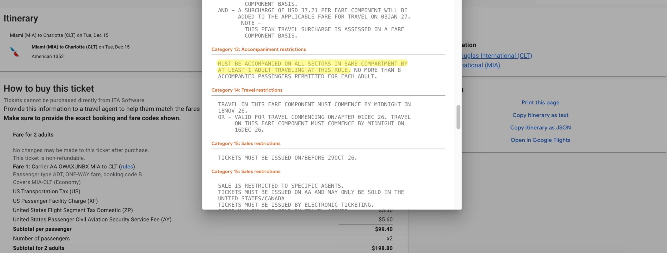 Exclusive: A Year After Uproar, United & Especially AA Continue Charging Solo Flyers Higher Fares 6 american airlines fare rules with solo passenger restriction highlighted