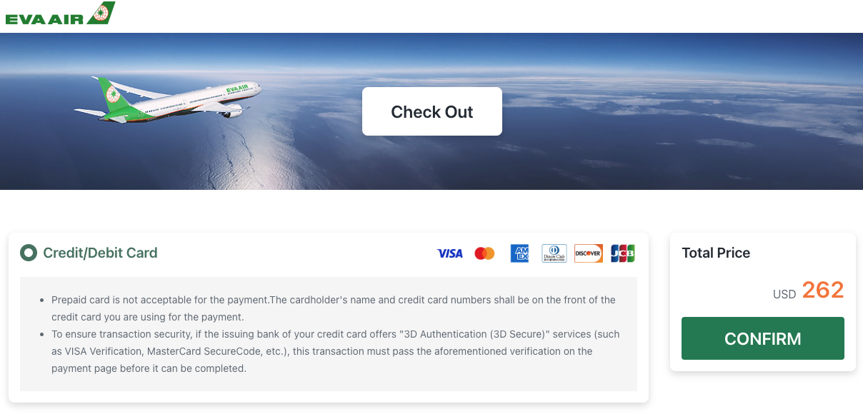 How to Book Flights with EVA Air Miles ... & Save Big on Lie-Flat Seats to Asia 22 EVA Air payment screen